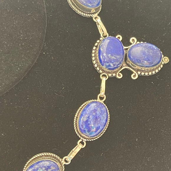 Vintage Blue Lapis Cabochon Sterling Silver 925 Filigree Beads Necklace 18.5” - Picture 2 of 9